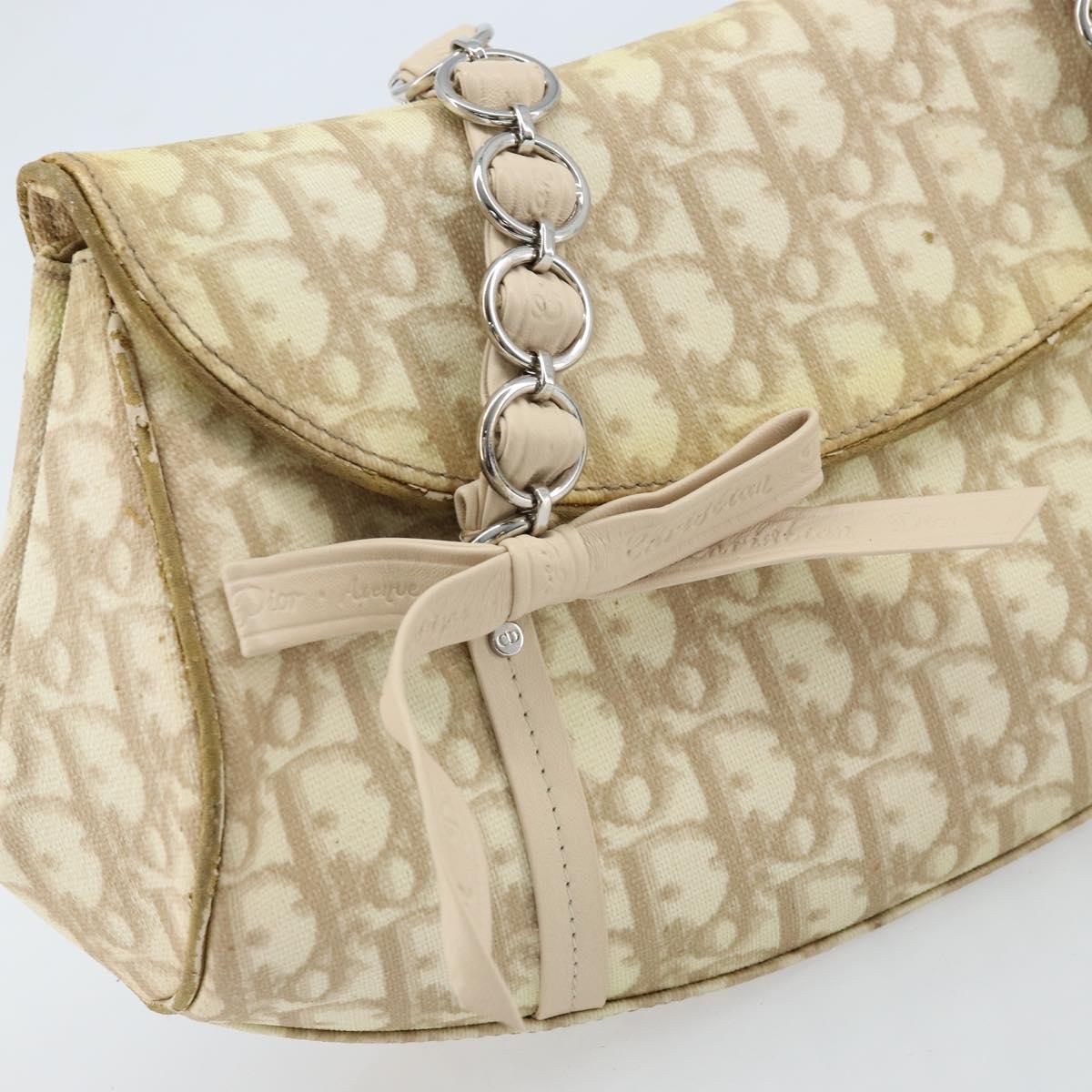 Christian Dior Trotter Canvas Chain Hand Bag PVC Beige Silver Auth