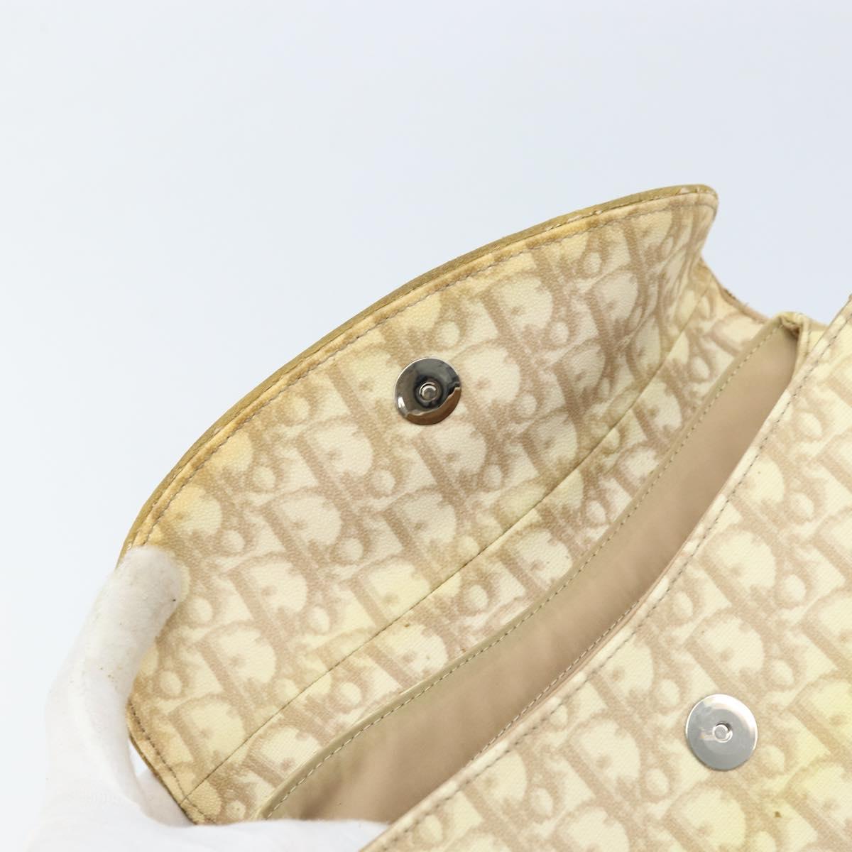 Christian Dior Trotter Canvas Chain Hand Bag PVC Beige Silver Auth
