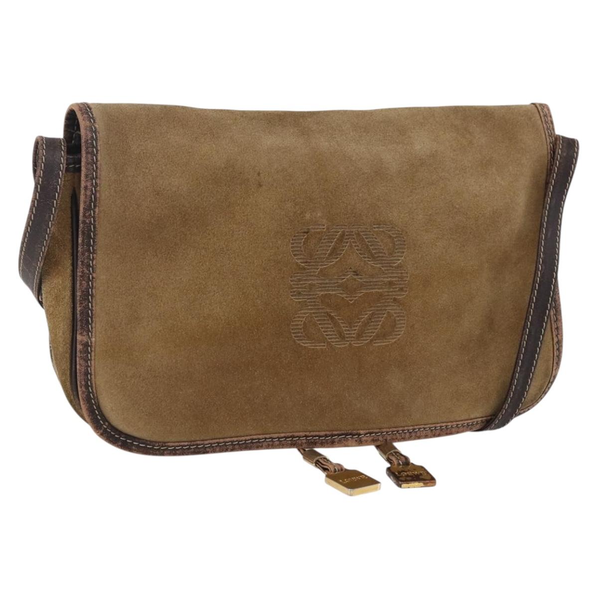 LOEWE anagram Shoulder Bag Suede Brown Gold Auth 173473 | eBay