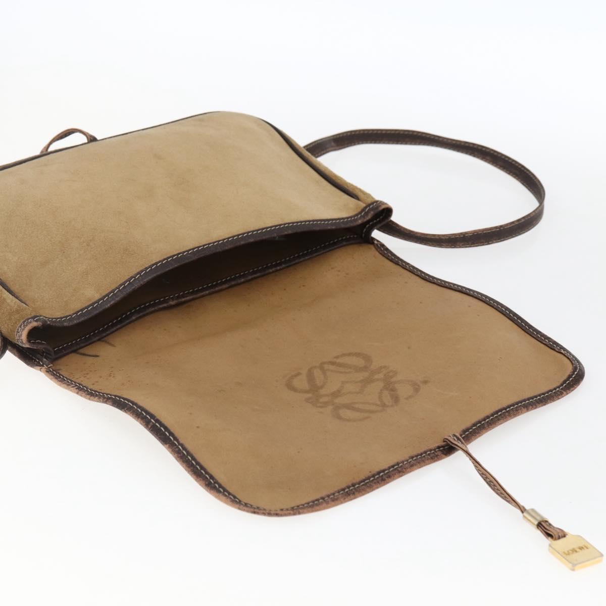 LOEWE anagram Shoulder Bag Suede Brown Gold Auth 173473 | eBay