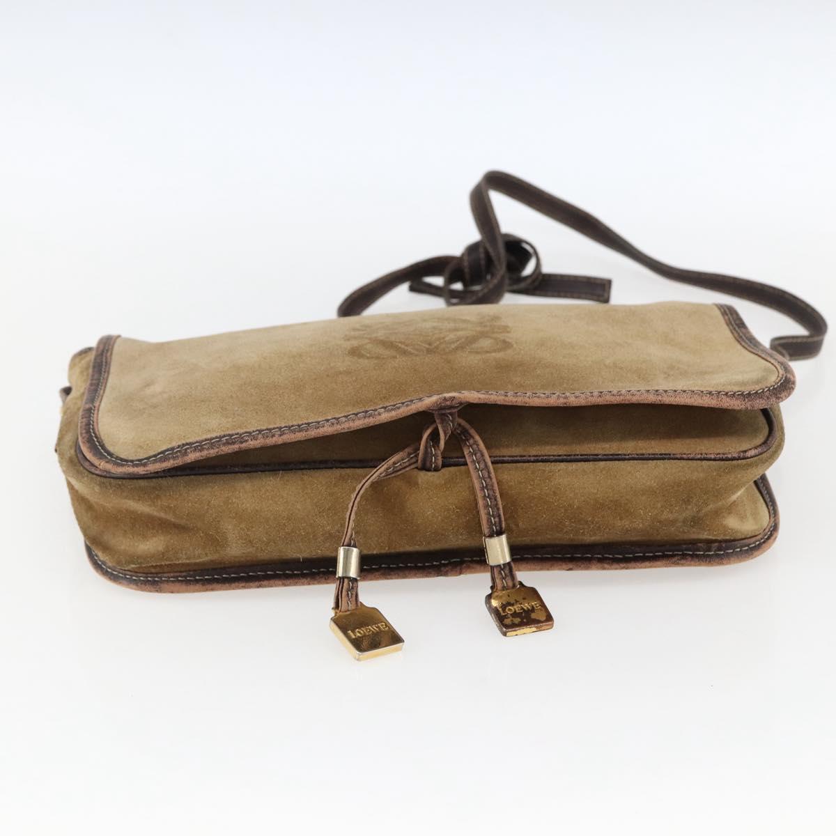 LOEWE anagram Shoulder Bag Suede Brown Gold Auth 173473 | eBay