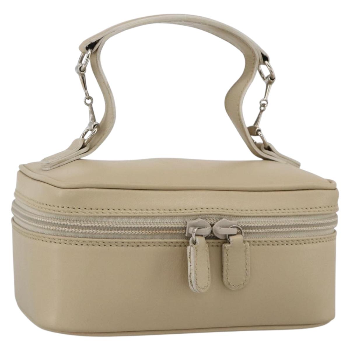 ベスト GUCCI Horsebit Vanity Hand Bag Leather Beige Silver 032 1956 0141