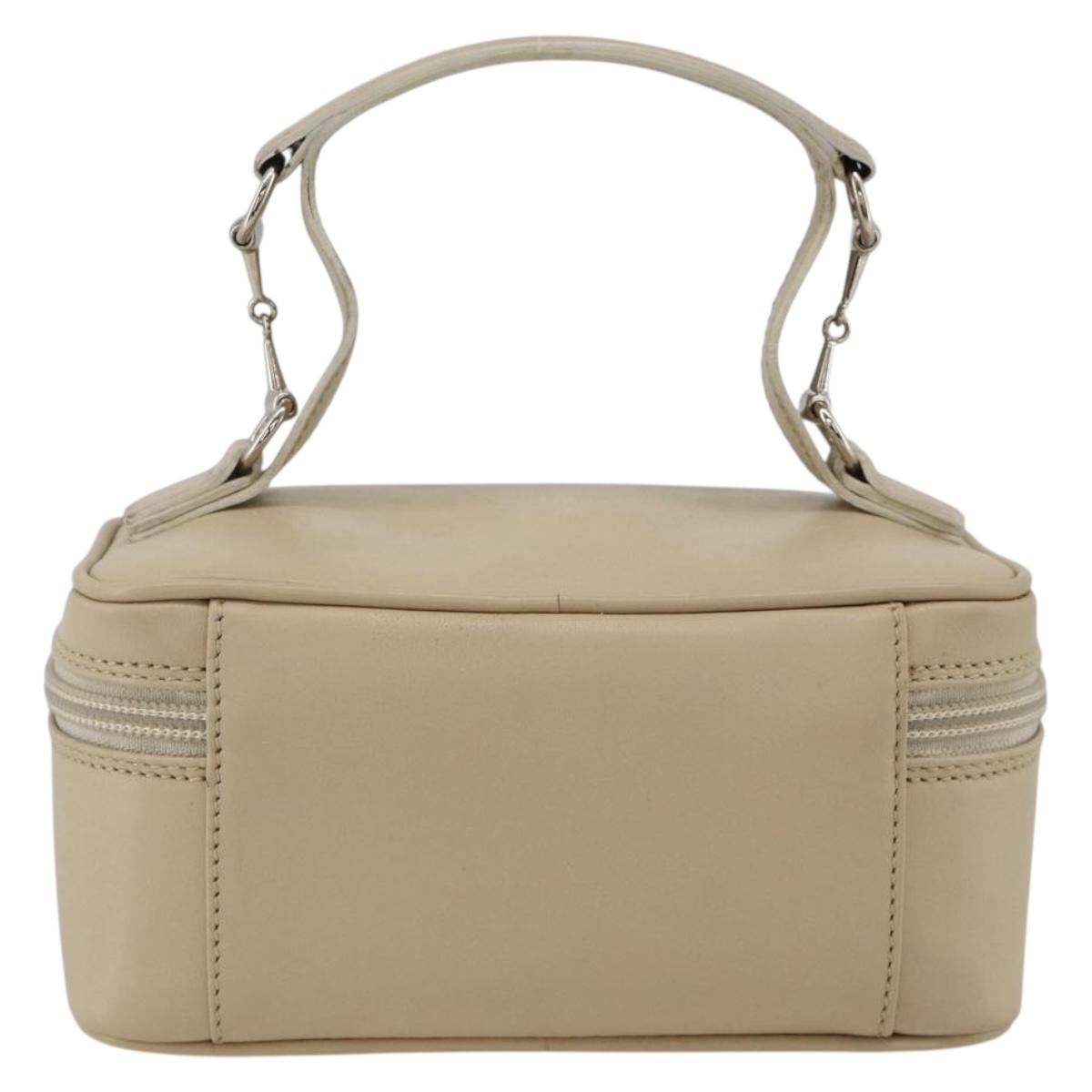 ベスト GUCCI Horsebit Vanity Hand Bag Leather Beige Silver 032 1956 0141