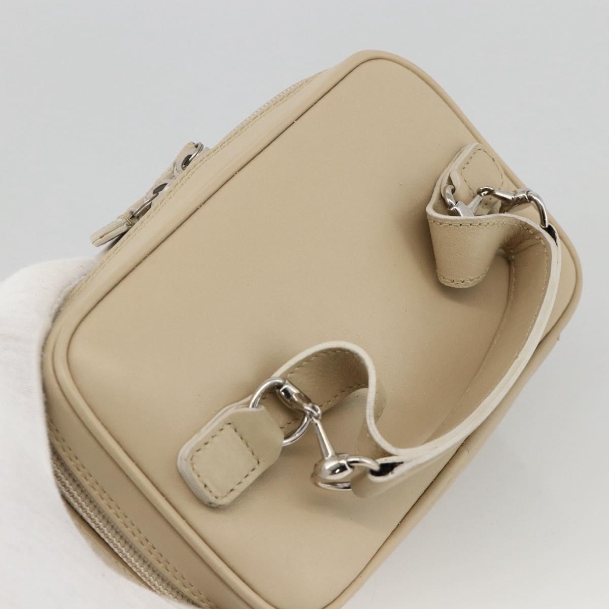 GUCCI Horsebit Vanity Hand Bag Leather Beige Silver 032 1956 0141