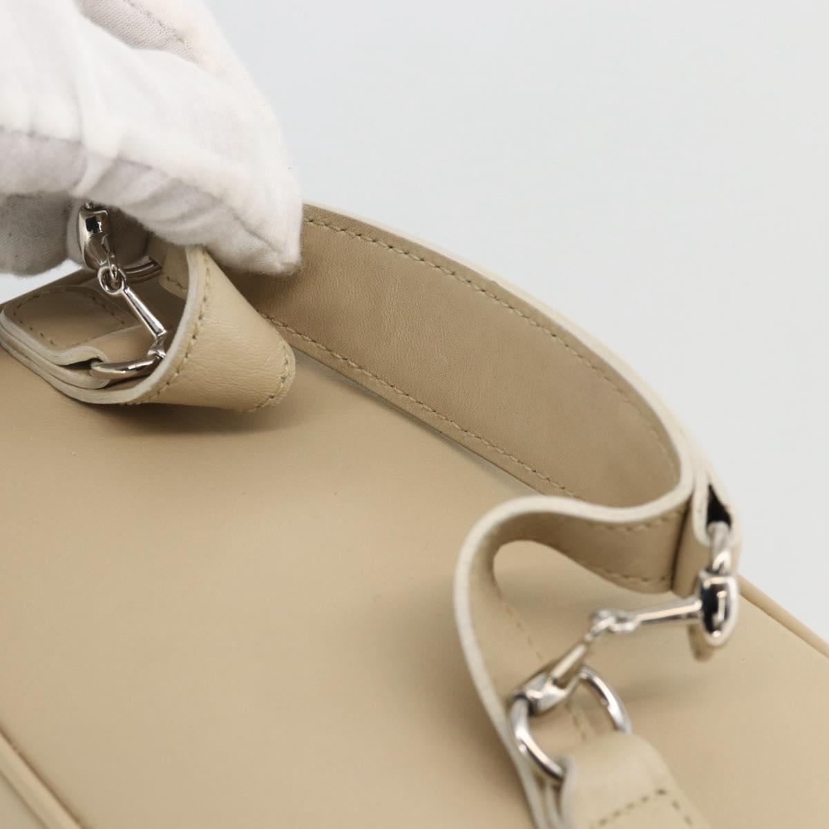 GUCCI Horsebit Vanity Hand Bag Leather Beige Silver 032 1956 0141