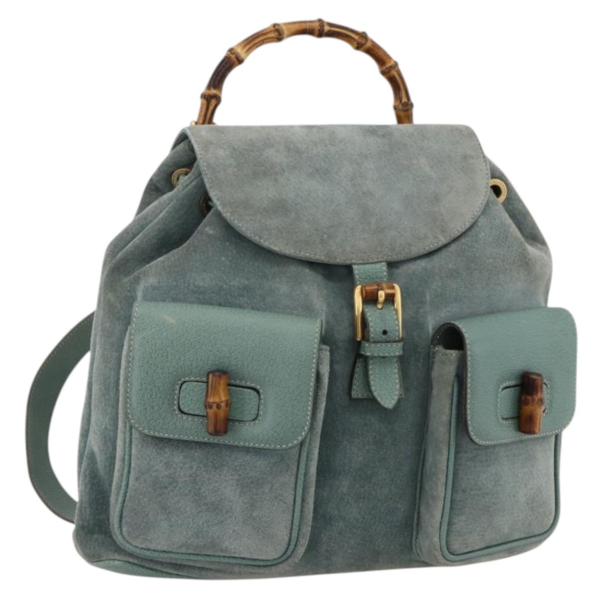 GUCCI Bamboo Backpack Suede Green Gold Auth 175320 | eBay