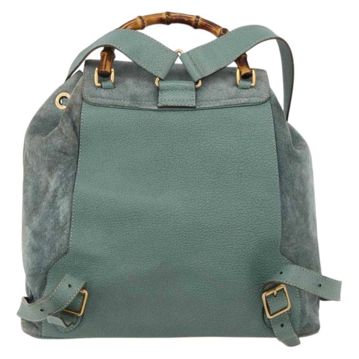 GUCCI Bamboo Backpack Suede Green Gold Auth 175320 | eBay