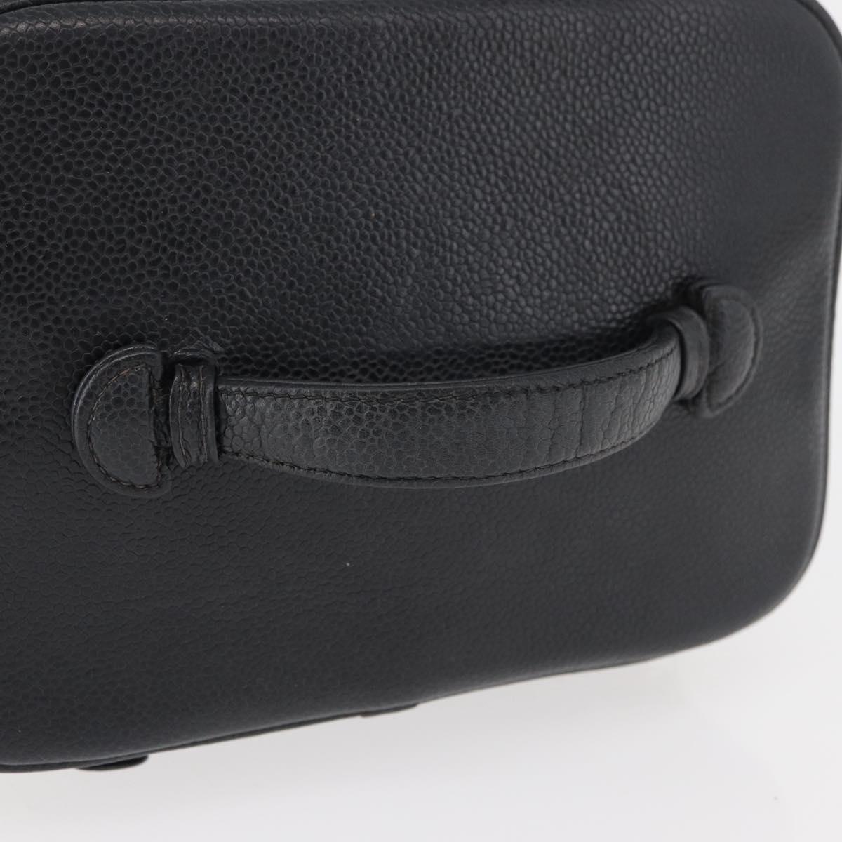 ☆S☆ CHANEL Vanity Cosmetic Pouch Grained Calf Skin Black Gold CC Auth