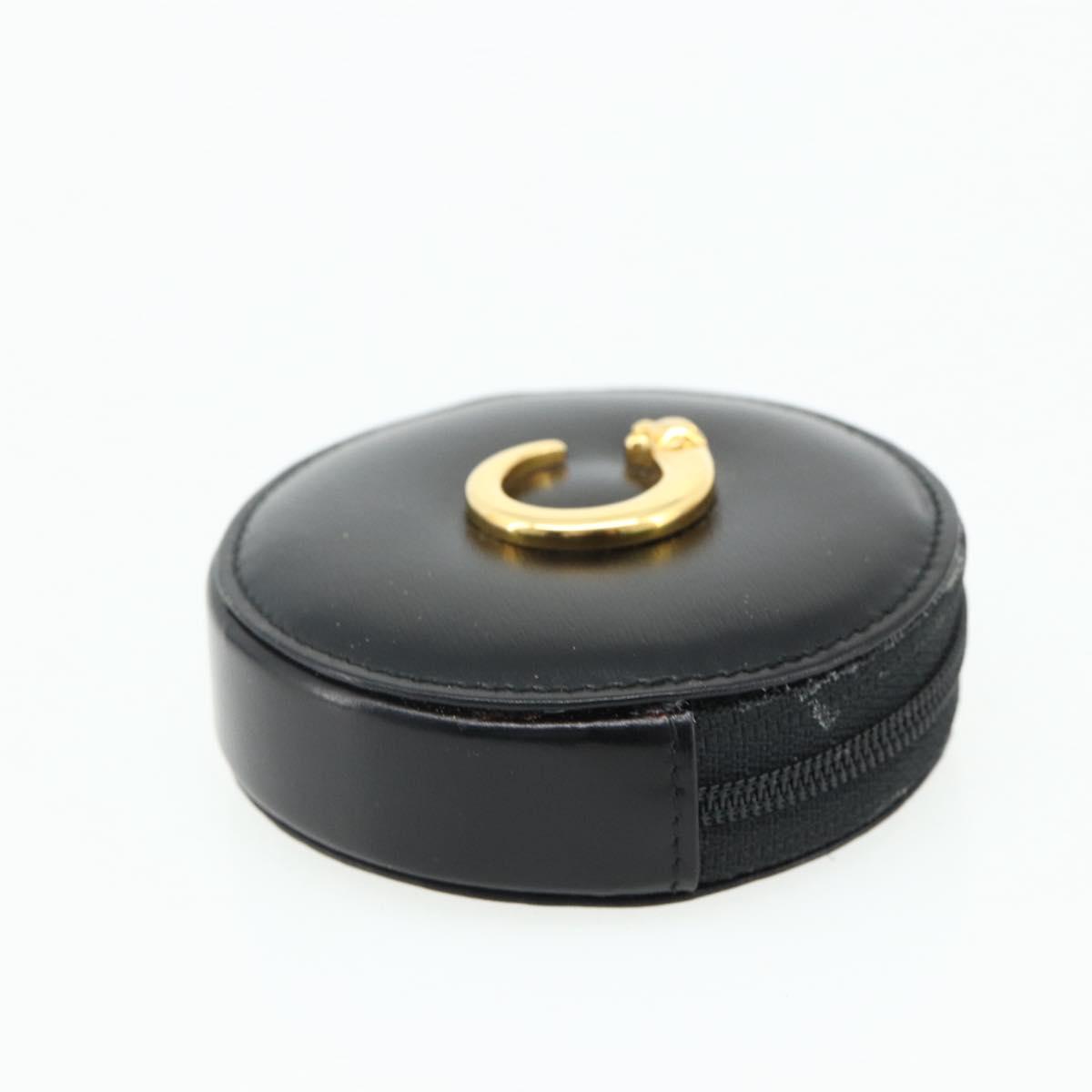 CARTIER Must Line PANTHERE Coin Purse Leather Black Gold Auth 