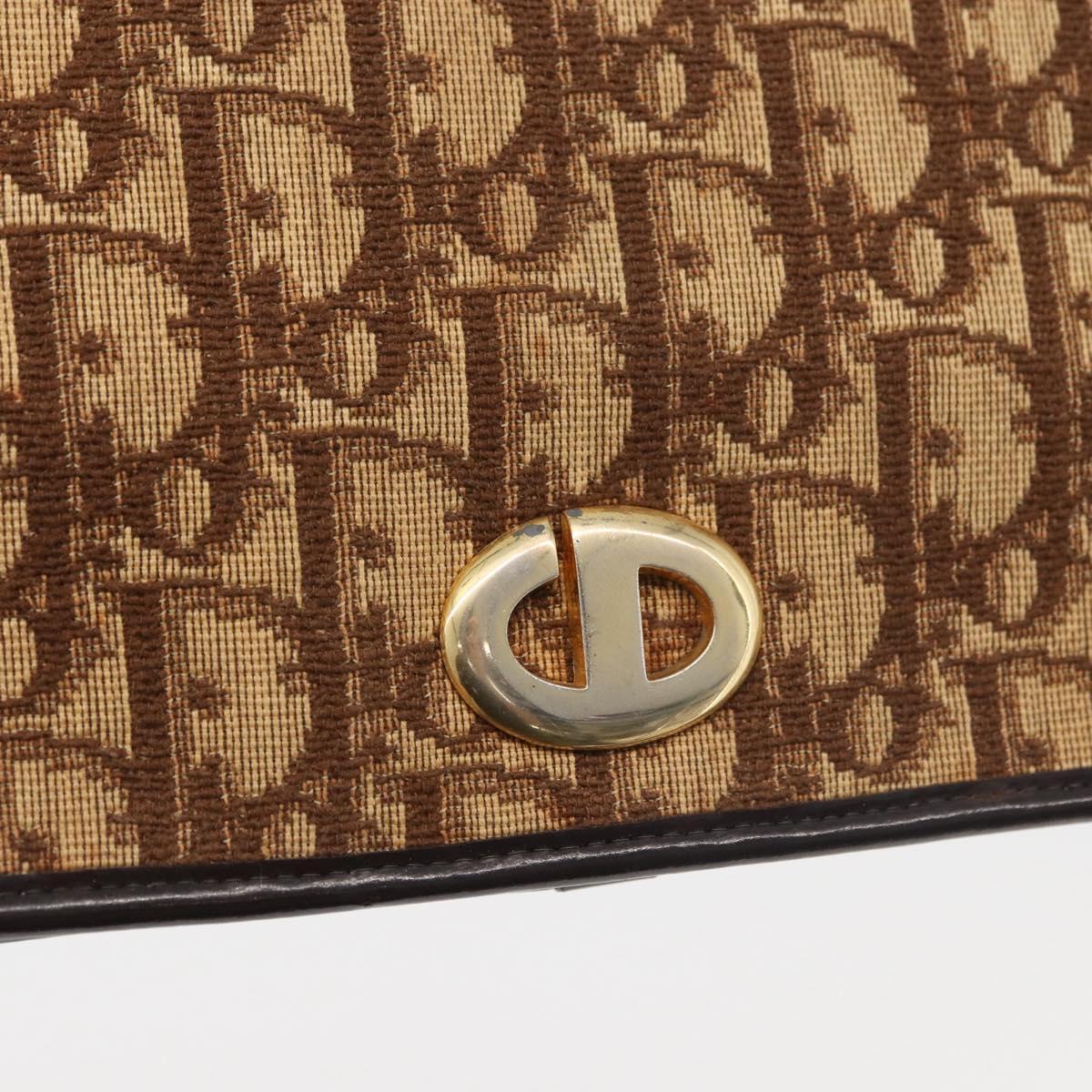 Christian Dior Trotter Canvas Chain Shoulder Bag Brown Gold Auth