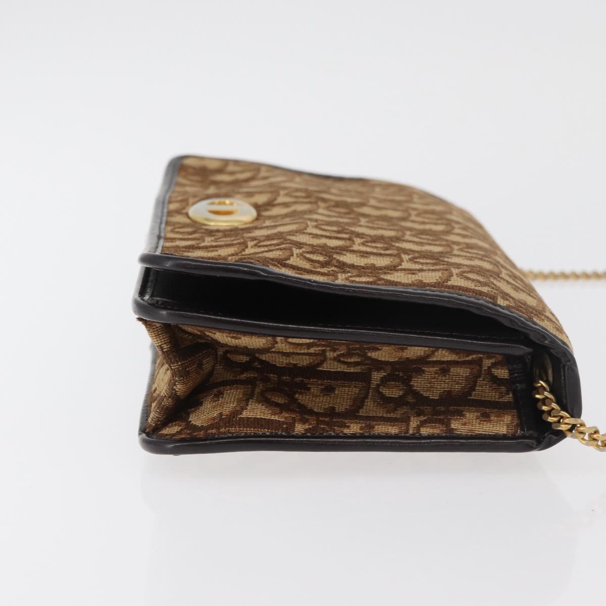 Christian Dior Trotter Canvas Chain Shoulder Bag Brown Gold Auth