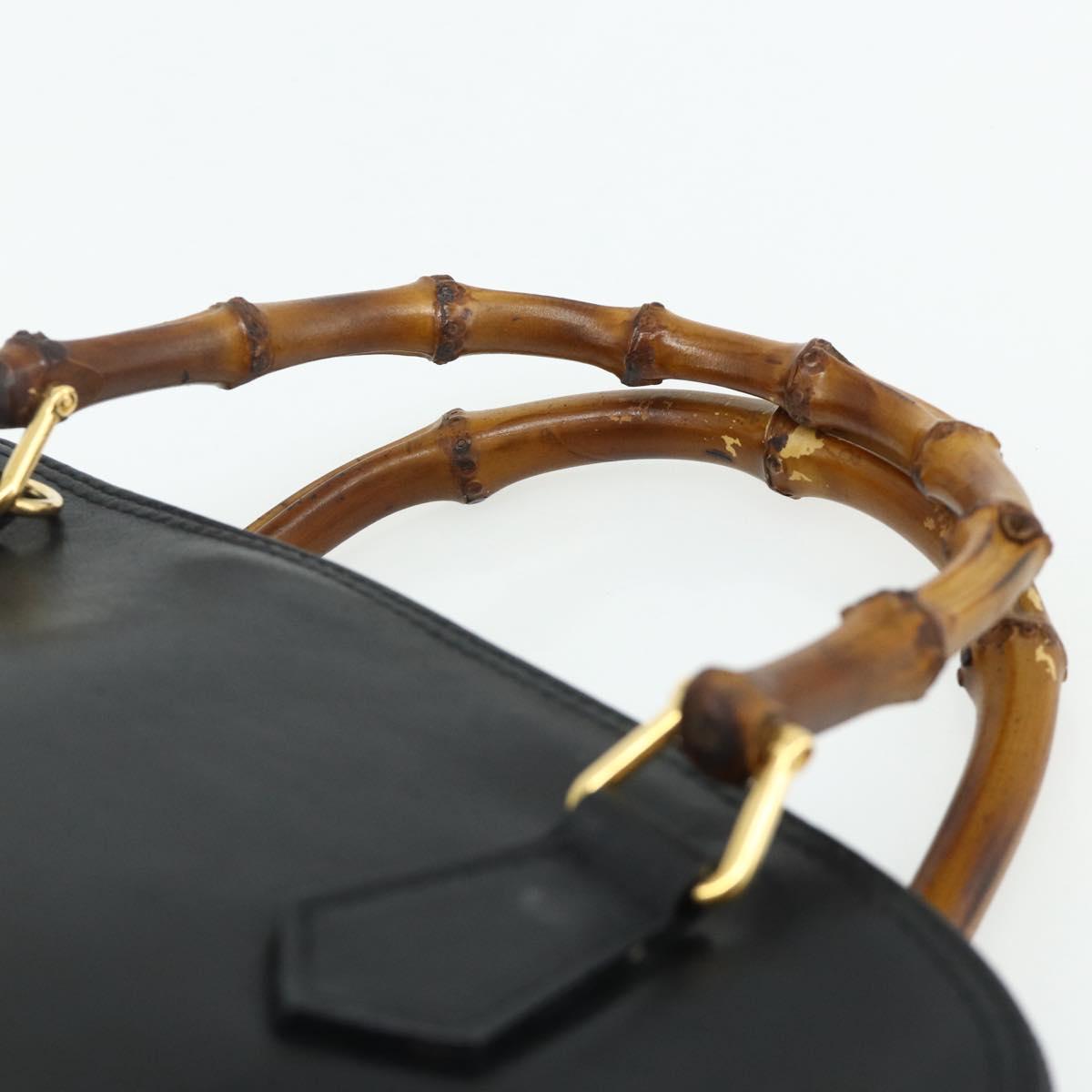 GUCCI Bamboo Hand Bag Leather Black Gold Auth 178255 | eBay