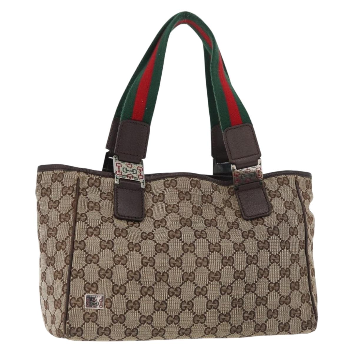 GUCCI GG Canvas Web Sherry Line Hand Bag Beige 145810 Auth 180354