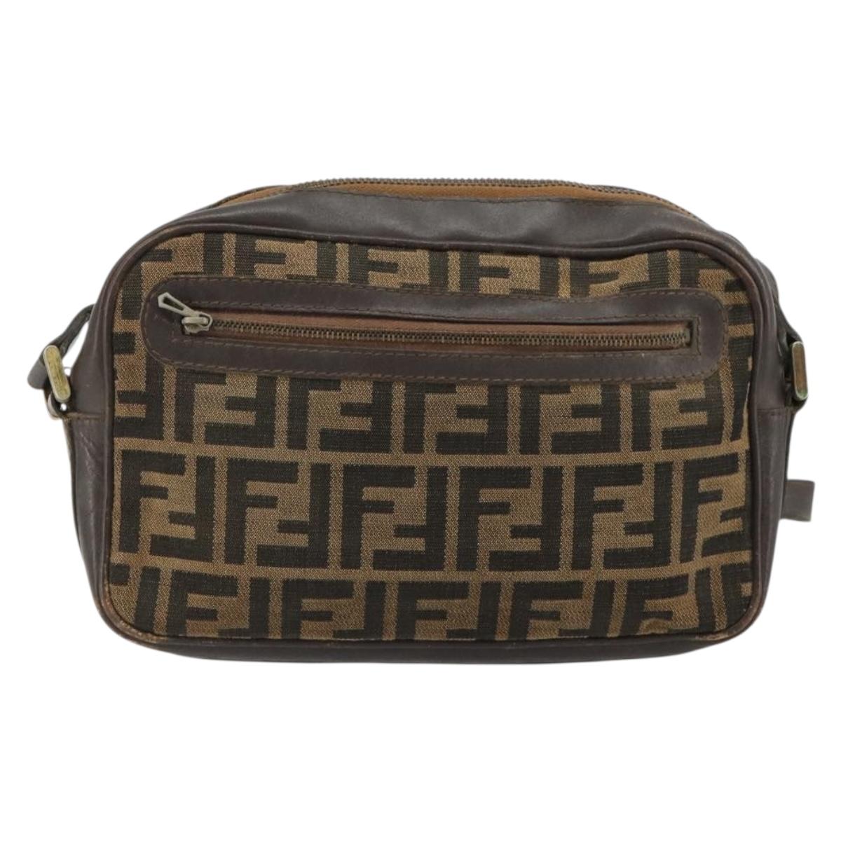 FENDI Zucca Canvas Shoulder Bag Black Brown Auth 182366 | eBay