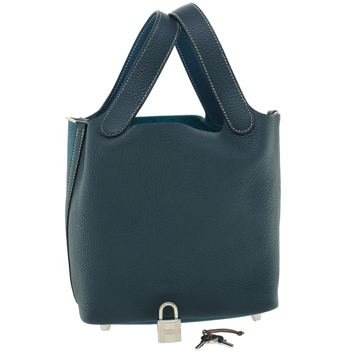 HERMES Picotin Rock 18 PM Hand Bag Taurillon Clemence Blue Green Auth 27689S