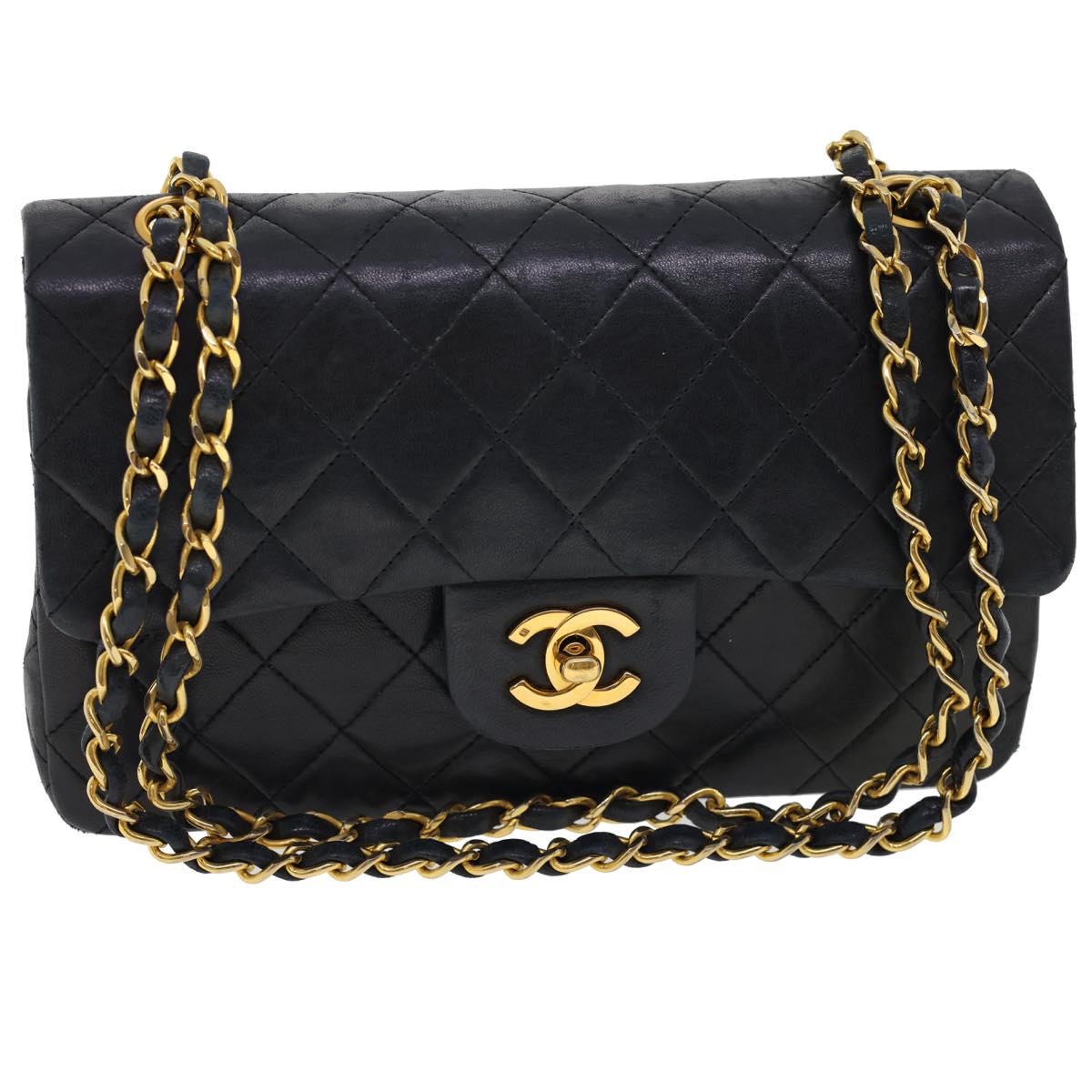 CHANEL Classic Matelasse 23 Chain Flap Shoulder Bag Lamb Skin Black Auth 28634A