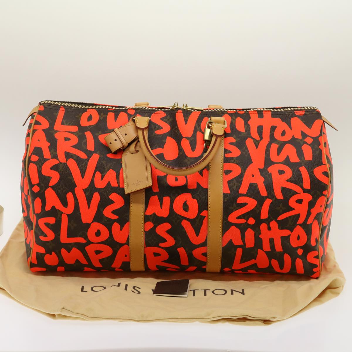 LOUIS VUITTON Monogram Graffiti Keepall 50 Boston Bag Orange