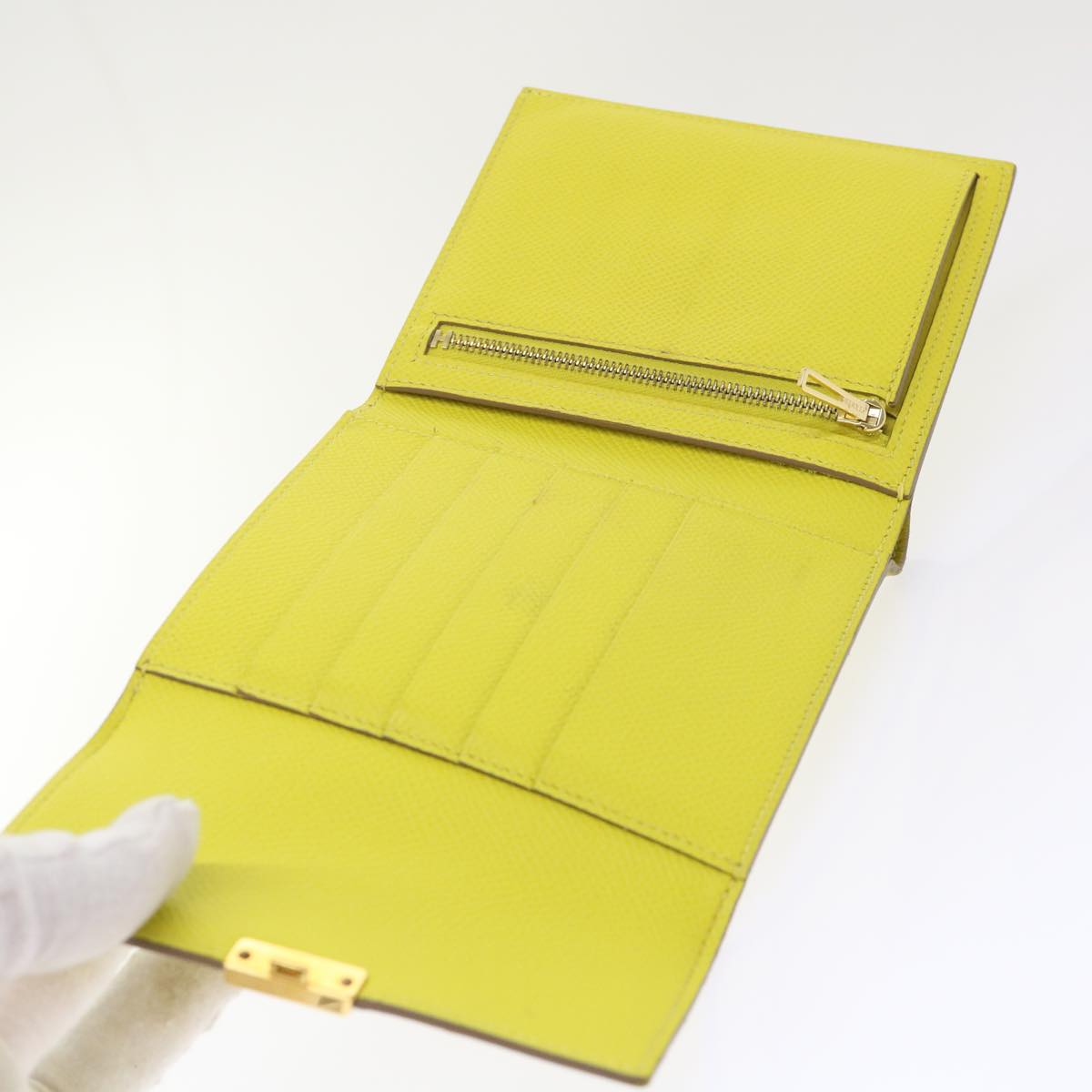 HERMES Click 12 Wallet Leather Yellow Auth 49893 | eBay