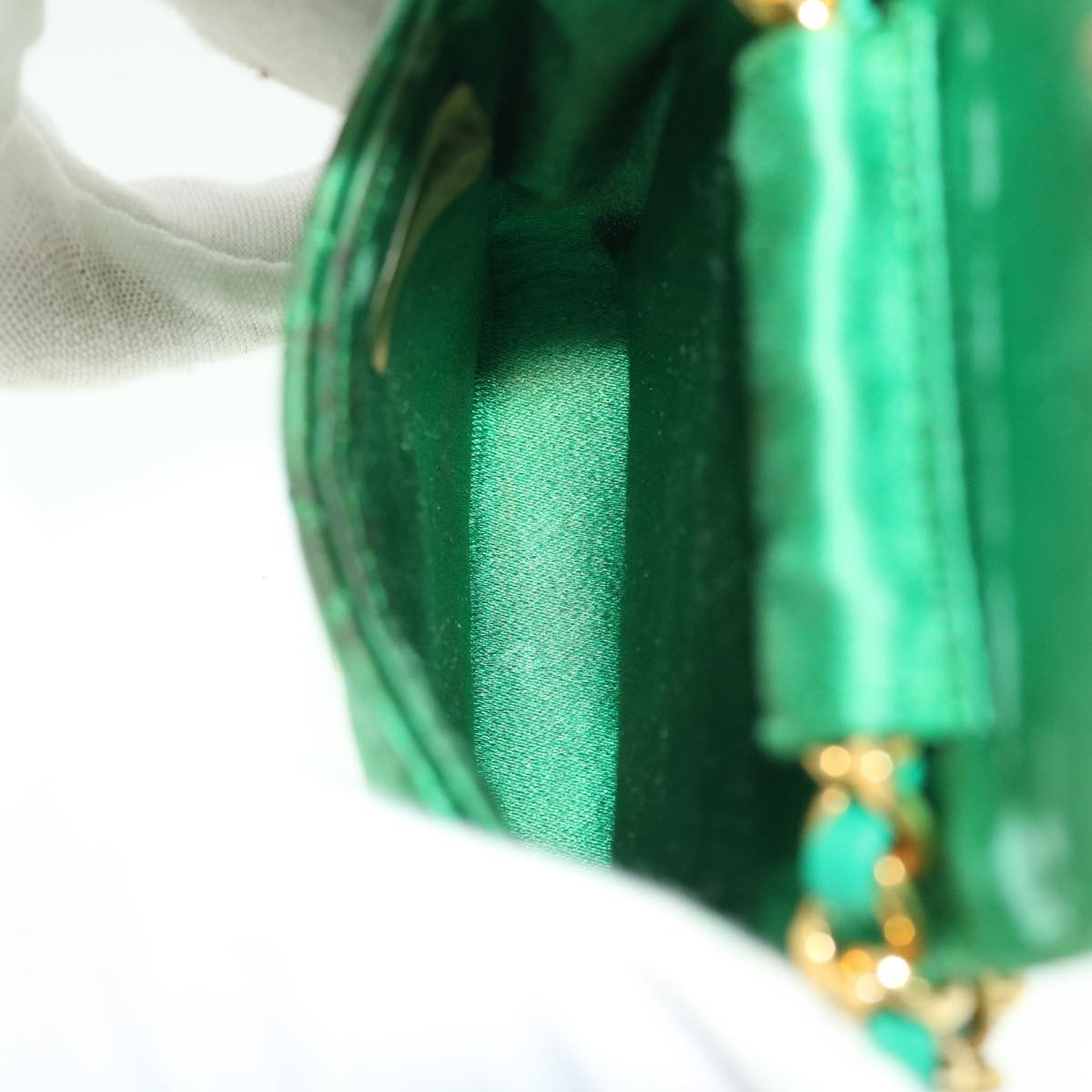 CHANEL Mini Matelasse Chain Pouch Shoulder Bag Satin Green