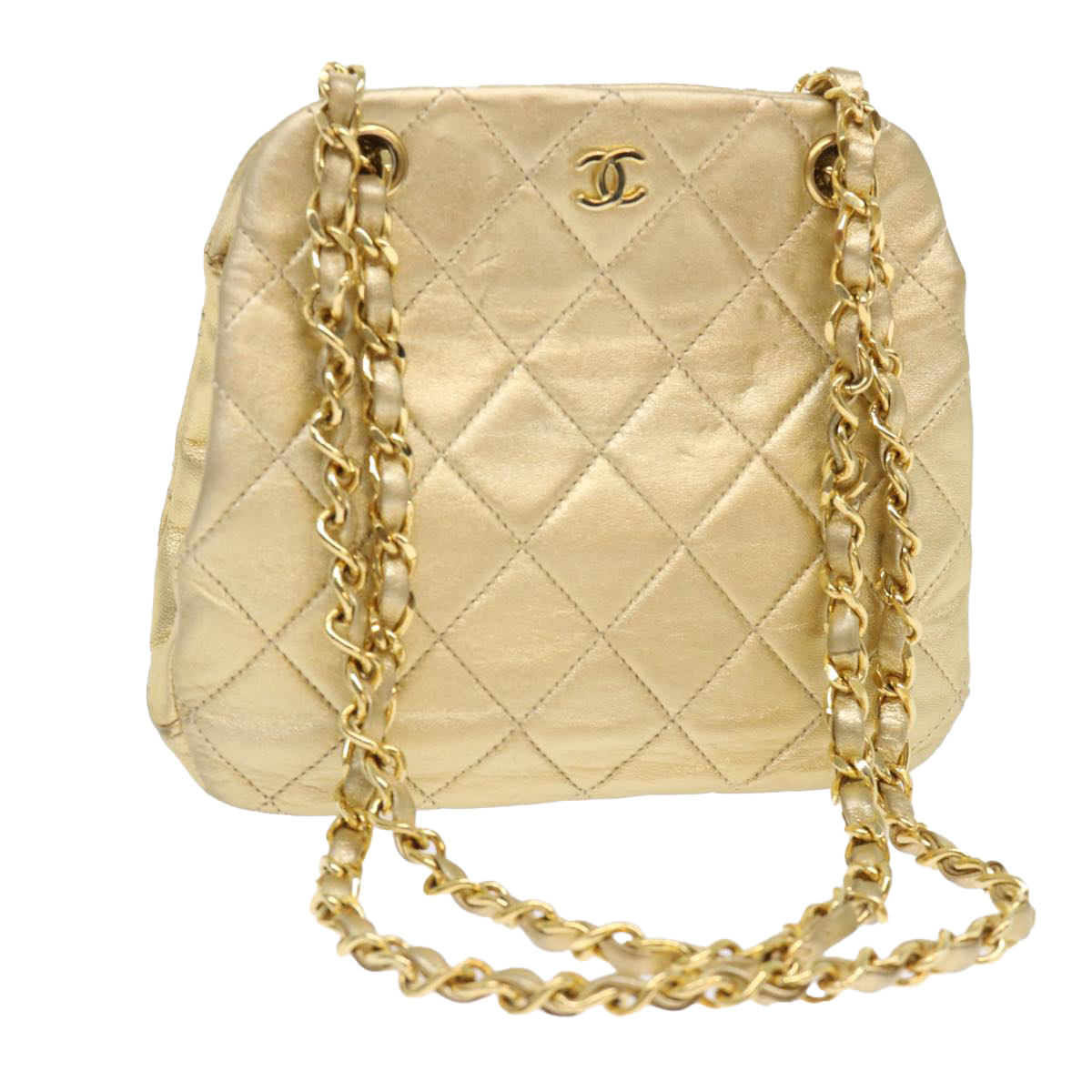 CHANEL Matelasse Chain Shoulder Bag Leather Gold CC Auth 53015A