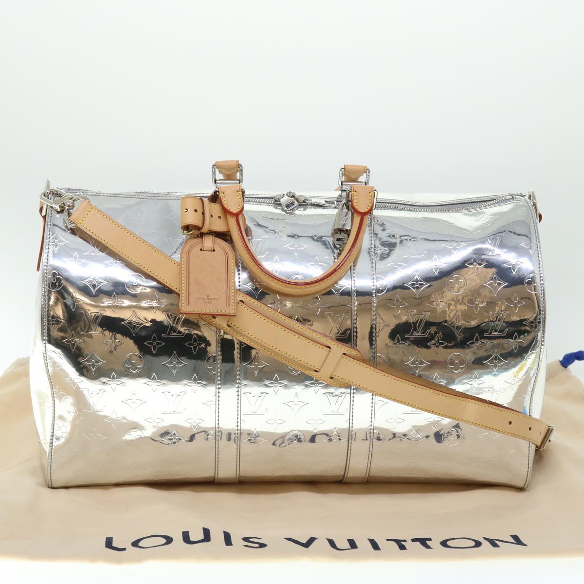 LOUIS VUITTON Monogram Keepall Bandouliere 50 Bag Silver M45886 LV