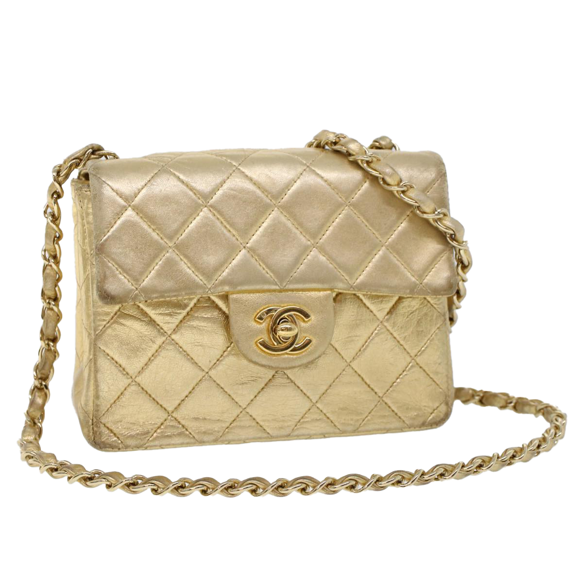 CHANEL ゴールド ノート CHANEL Matelasse 17 Turn Lock Chain Shoulder Bag Lamb Skin Gold CC