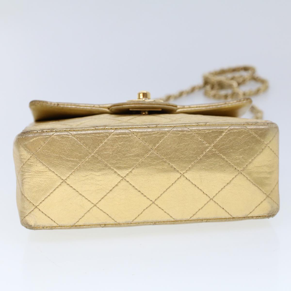 CHANEL Matelasse 17 Turn Lock Chain Shoulder Bag Lamb Skin Gold CC