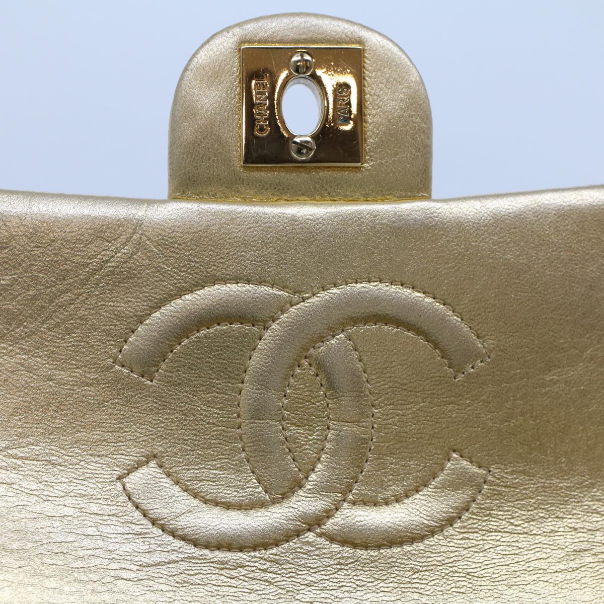 CHANEL Matelasse 17 Turn Lock Chain Shoulder Bag Lamb Skin Gold CC