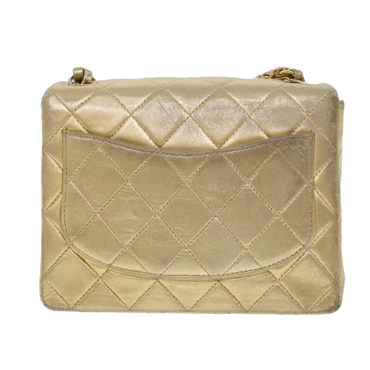 CHANEL Matelasse 17 Turn Lock Chain Shoulder Bag Lamb Skin Gold CC