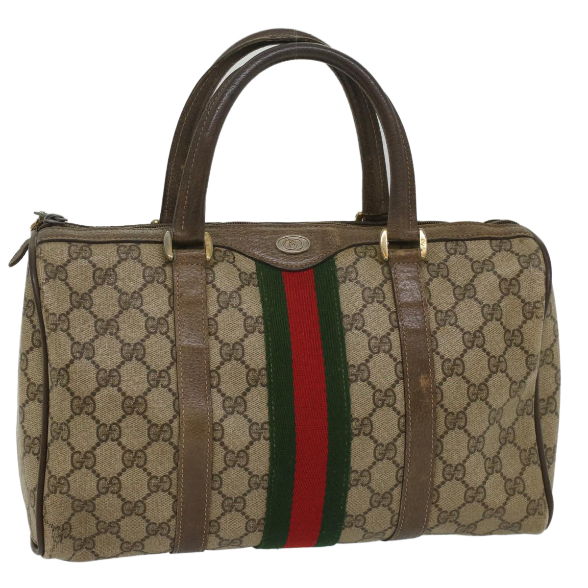 GUCCI GG Canvas Web Sherry Line Boston Bag Beige Red Green
