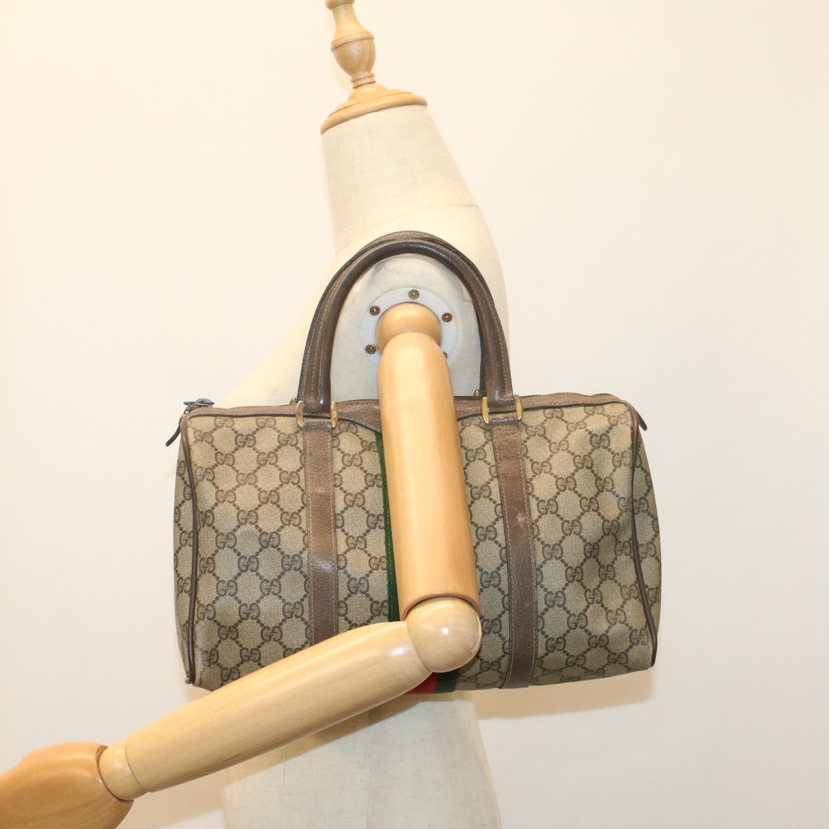 GUCCI GG Canvas Web Sherry Line Boston Bag Beige Red Green 24 02 