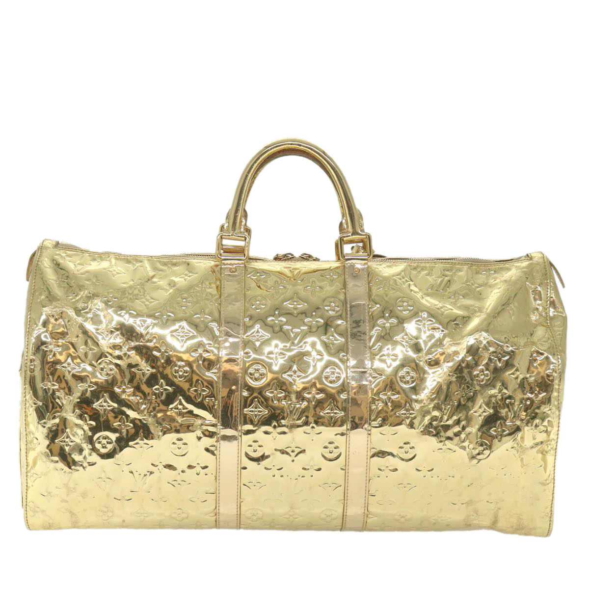 LOUIS VUITTON Monogram Miroir Keepall 55 Boston Bag Gold LV Auth