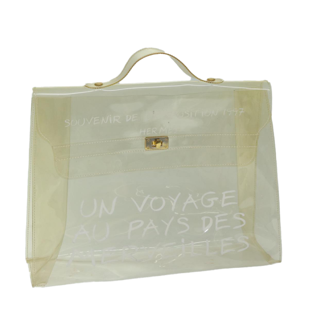 HERMES Vinyl Kelly Hand Bag Vinyl Clear Auth 68037