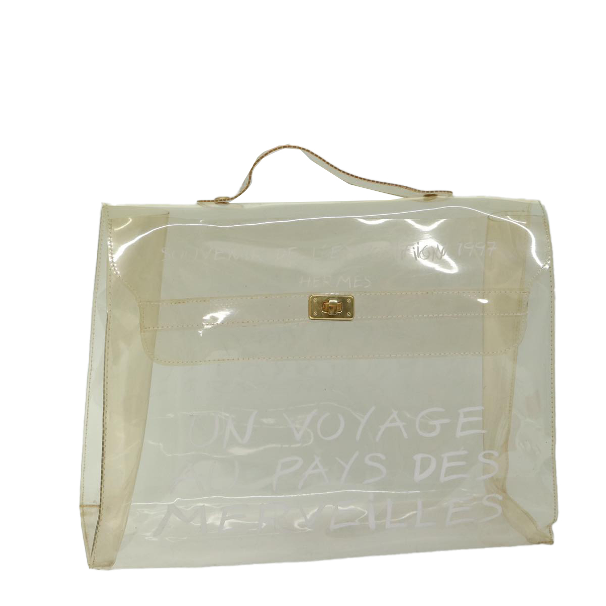 HERMES Vinyl Kelly Hand Bag Vinyl Clear Auth 68038