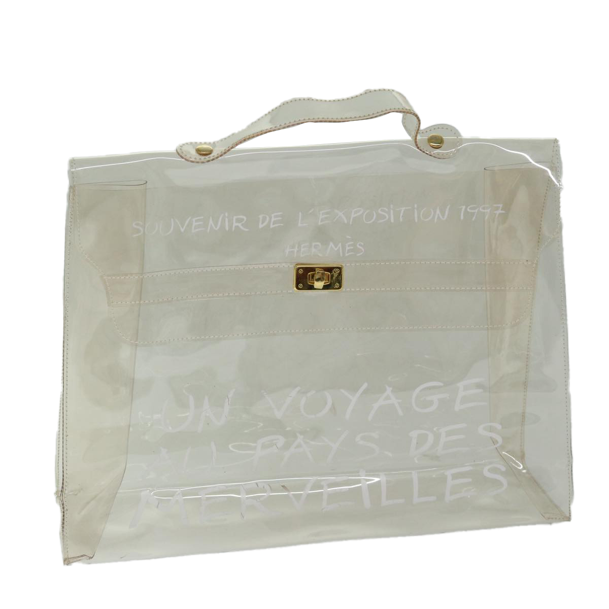 HERMES Vinyl Kelly Hand Bag Vinyl Clear Auth 68039