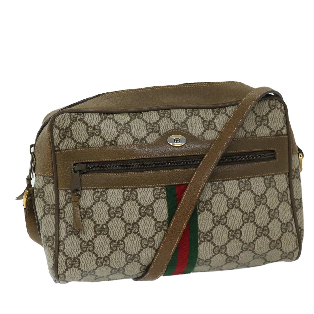 GUCCI GG Supreme Web Sherry Line Shoulder Bag PVC Beige 68 02 005