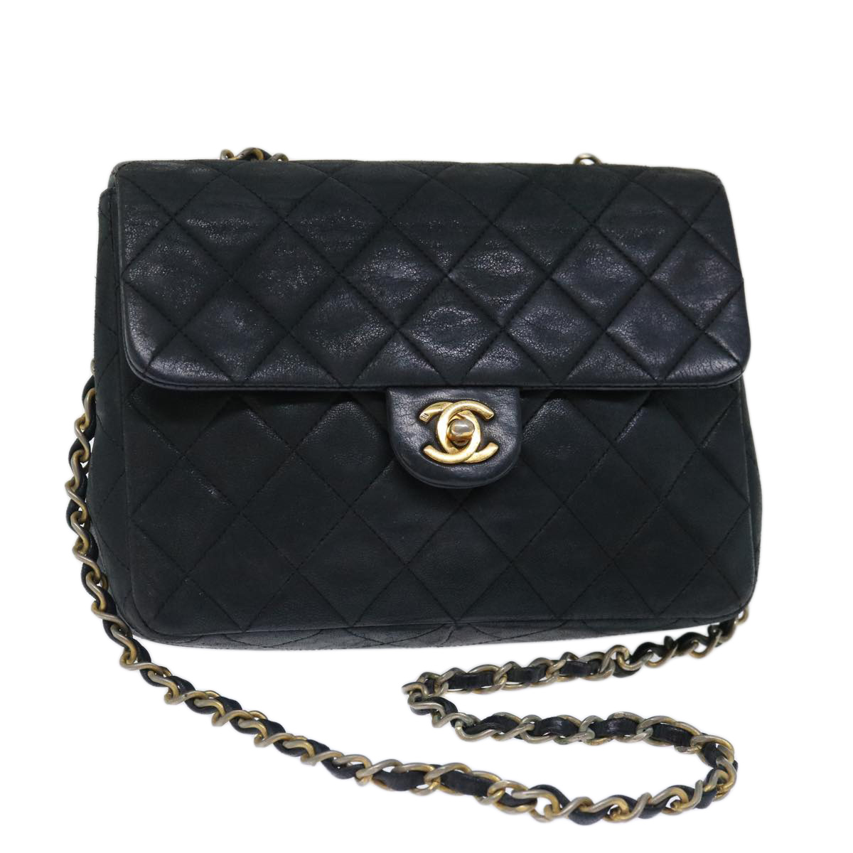 CHANEL Matelasse Chain Shoulder Bag Lamb Skin Black CC Auth 71178A