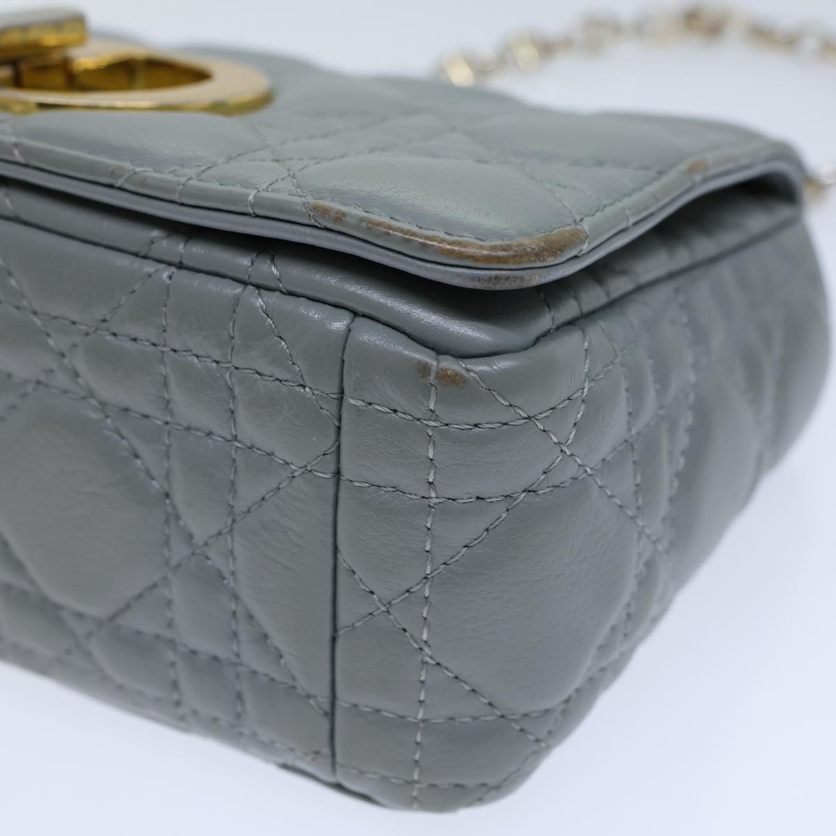 Christian Dior Canage Caro Shoulder Bag Leather Gray Auth