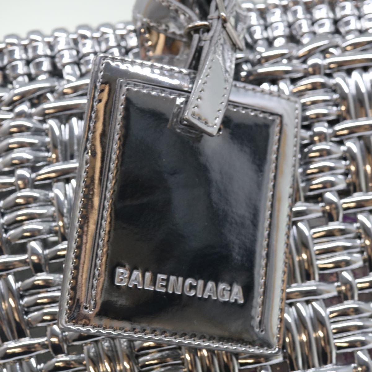 BALENCIAGA Bistro XS Hand Bag Wicker 2way Silver 671342 Auth BALENCIAGA Bistro XS Hand Bag Wicker 2way Silver 671342 Auth