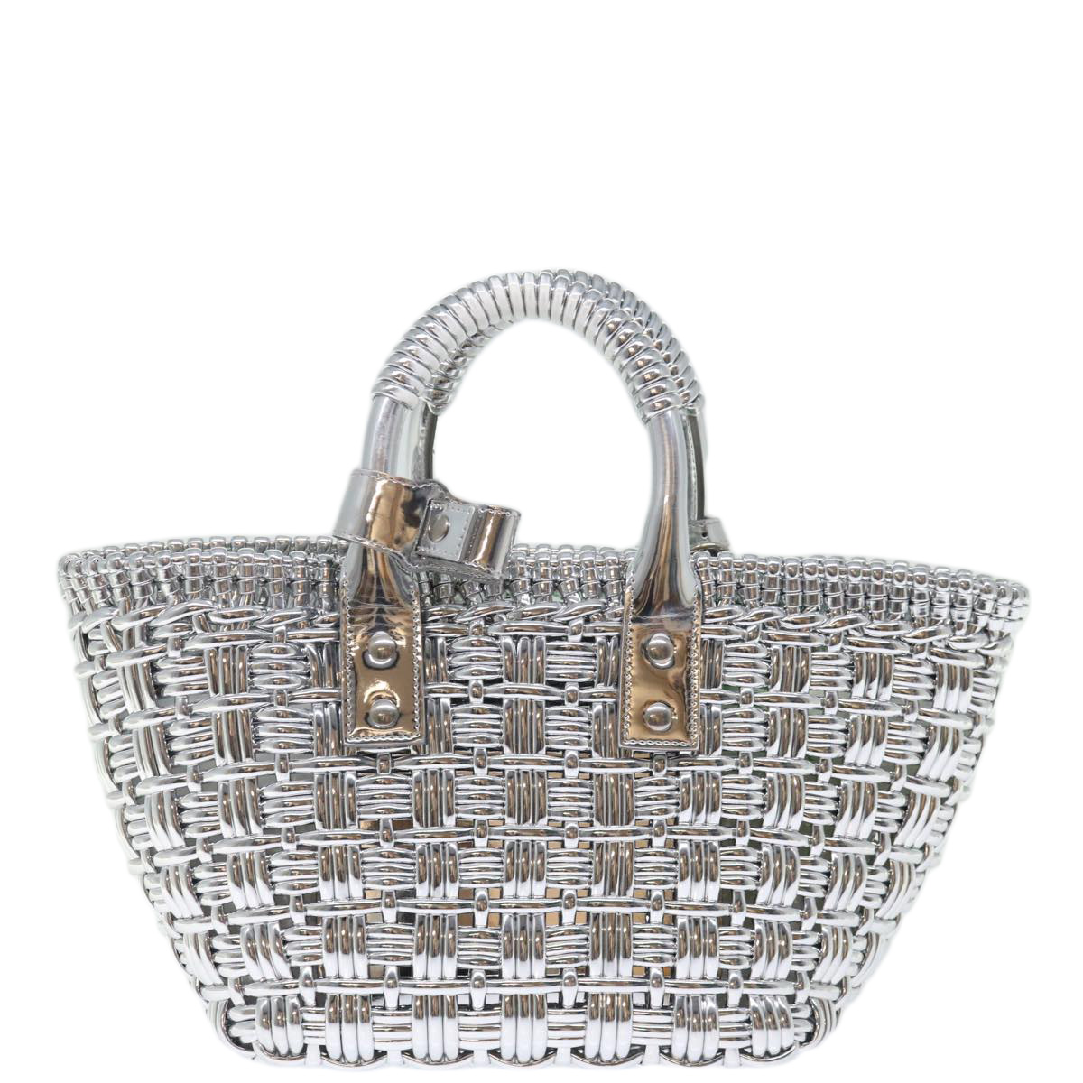 BALENCIAGA Bistro XS Hand Bag Wicker 2way Silver 671342 Auth