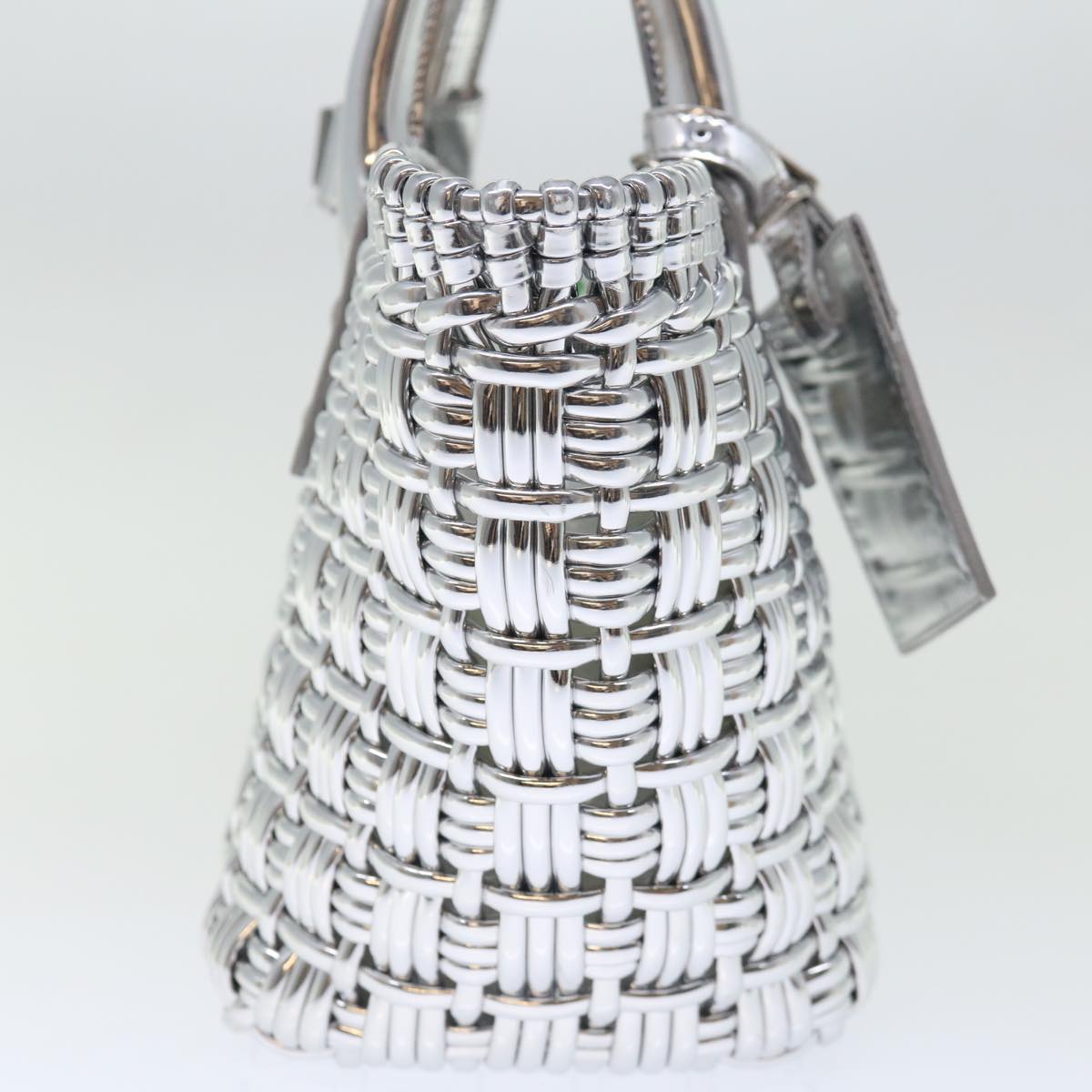 BALENCIAGA Bistro XS Hand Bag Wicker 2way Silver 671342 Auth