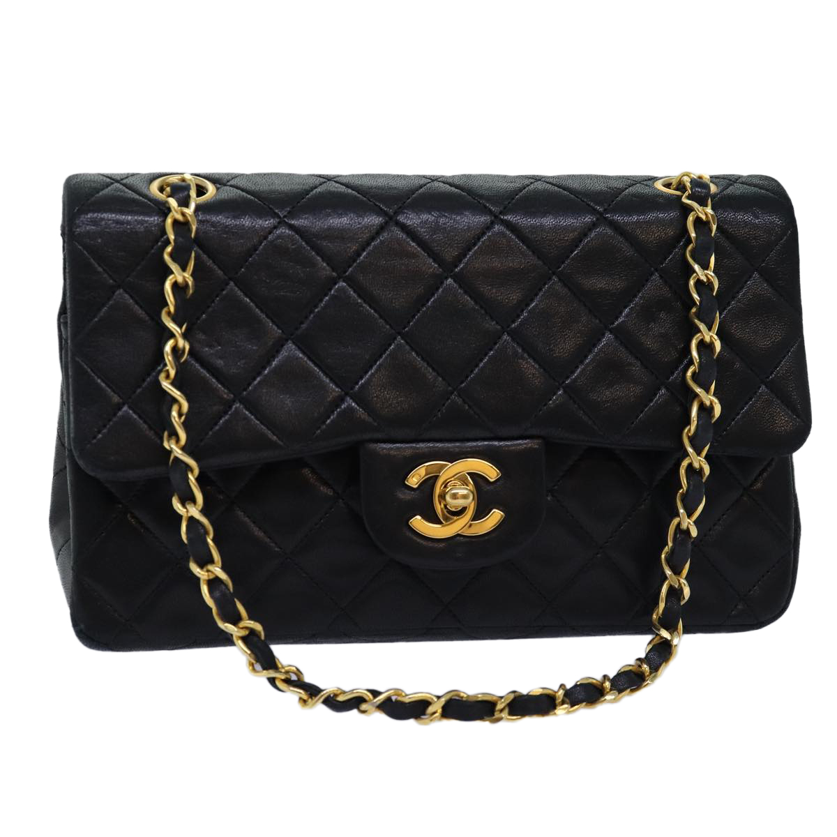 CHANEL Matelasse Chain Shoulder Bag Lamb Skin Black CC Auth 72241A