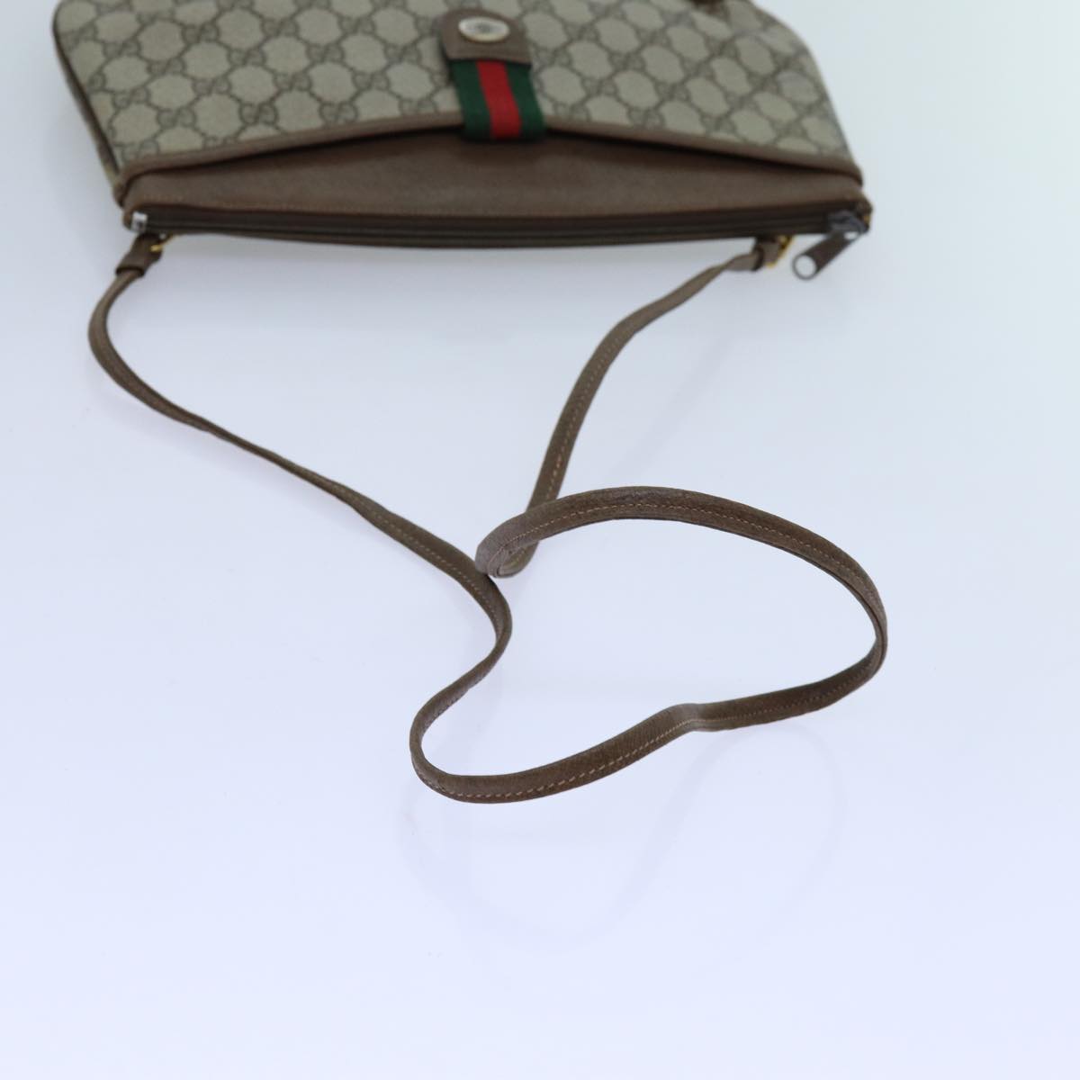 GUCCI GG Supreme Web Sherry Line Shoulder Bag Beige Green