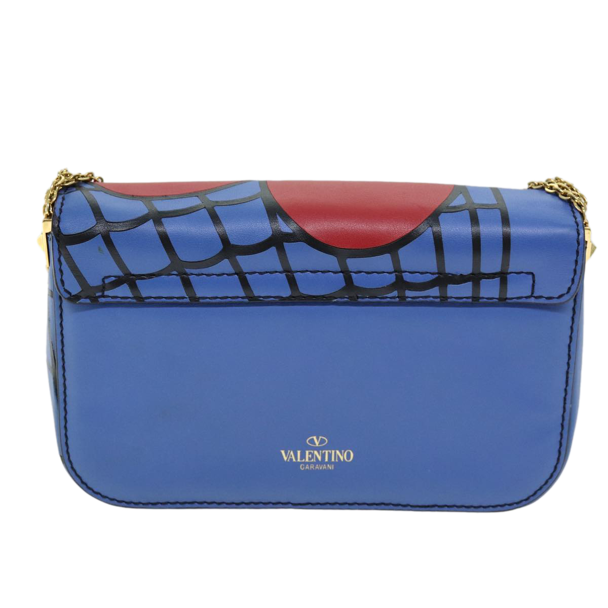 VALENTINO Chain Shoulder Bag Leather Blue Red Auth 73198A | eBay