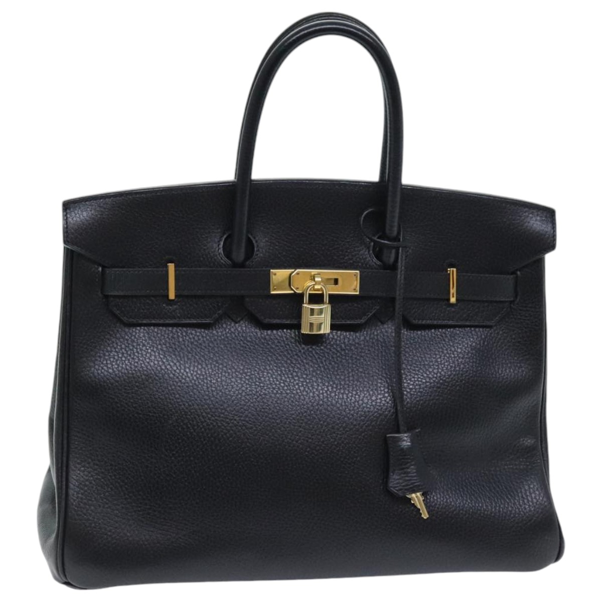 HERMES Birkin 35 Hand Bag Leather Black Gold Auth 74437A