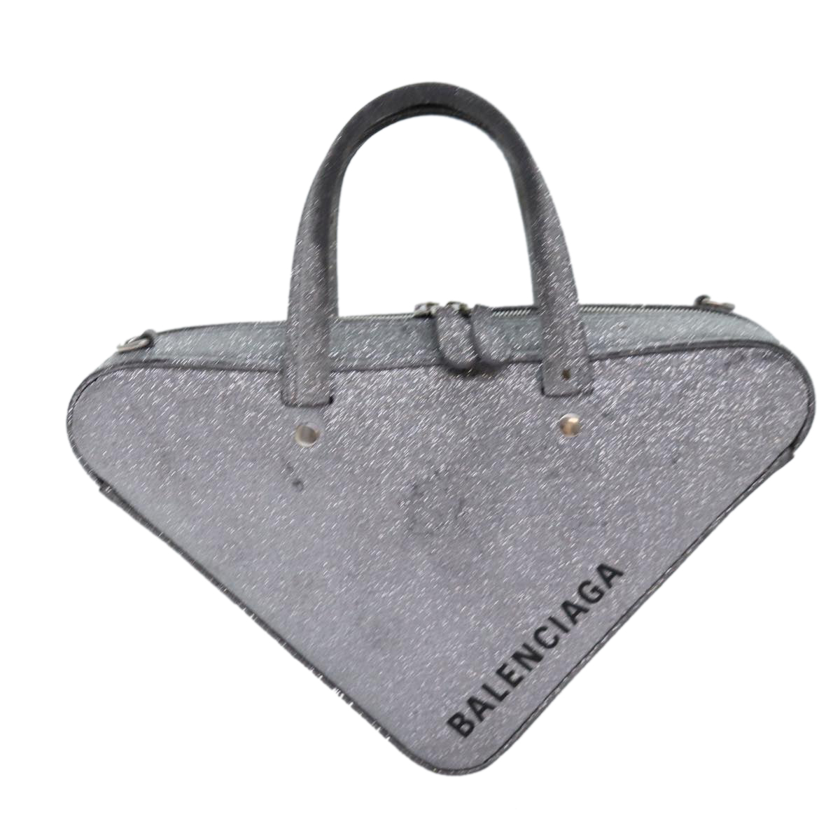 BALENCIAGA Triangle Duffle XS Hand Bag Leather 2way Silver 531048