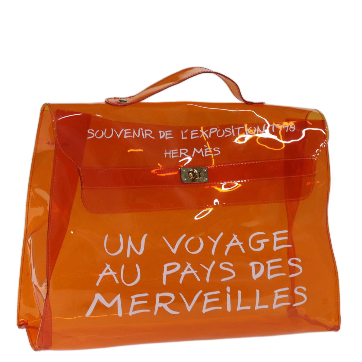 HERMES Vinyl Kelly Hand Bag Orange Auth 74993