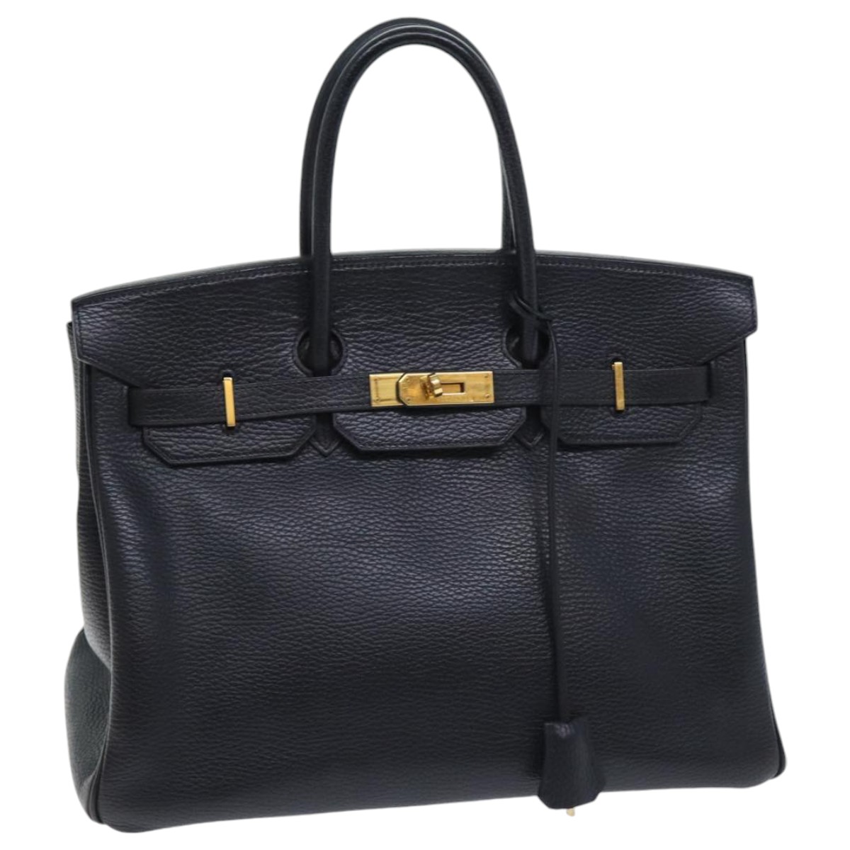 HERMES Birkin 35 Hand Bag Leather Black Gold Auth 75374A