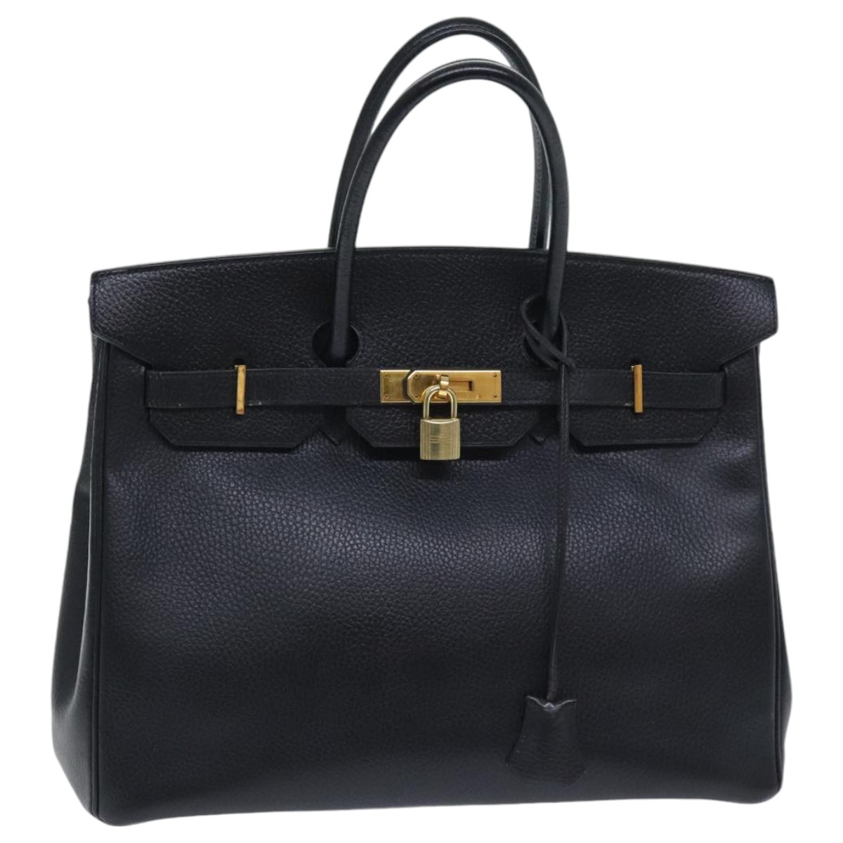 HERMES Birkin 35 Hand Bag Leather Black Gold Auth 75699A