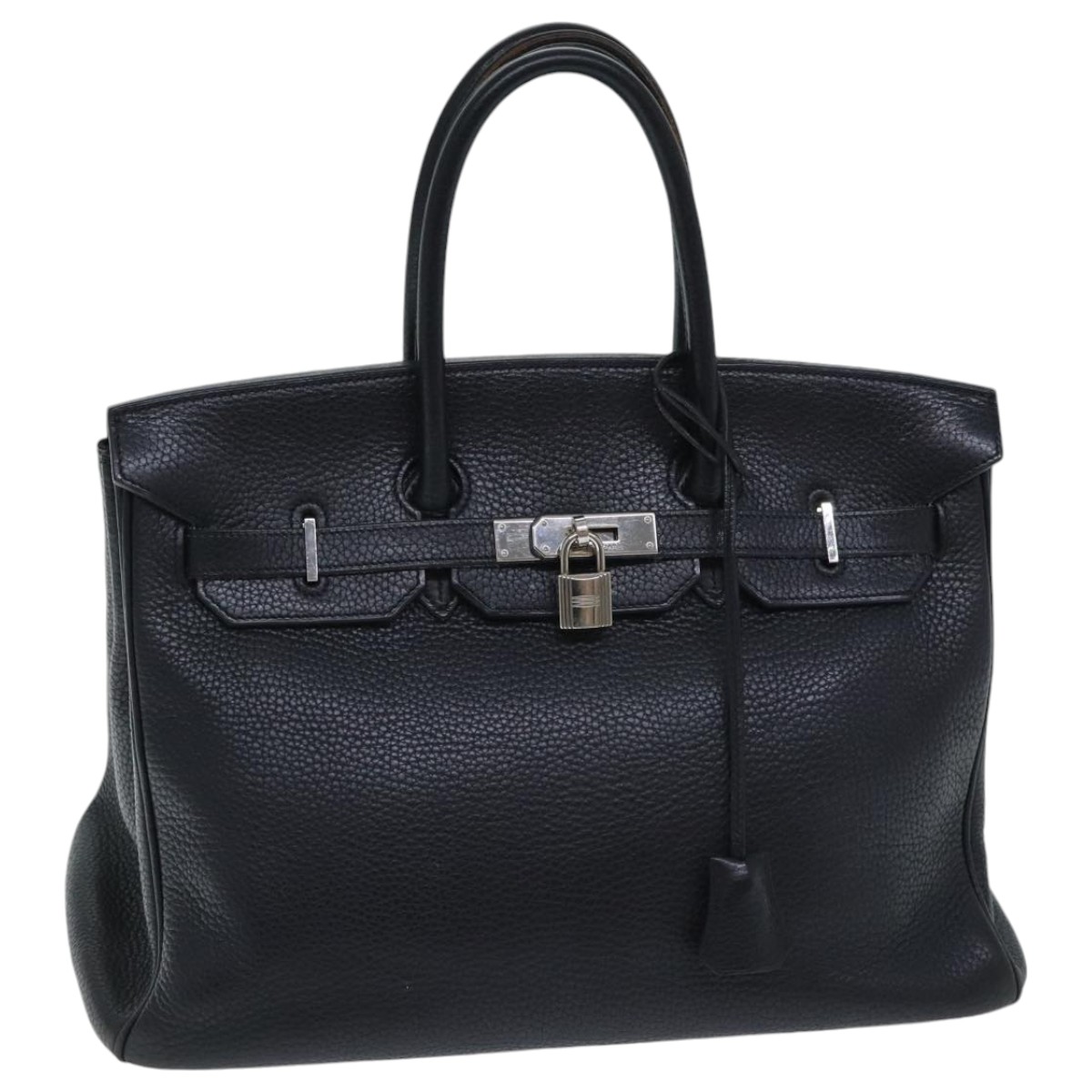 HERMES Birkin 35 Hand Bag Taurillon Clemence Black Silver Auth 76748A